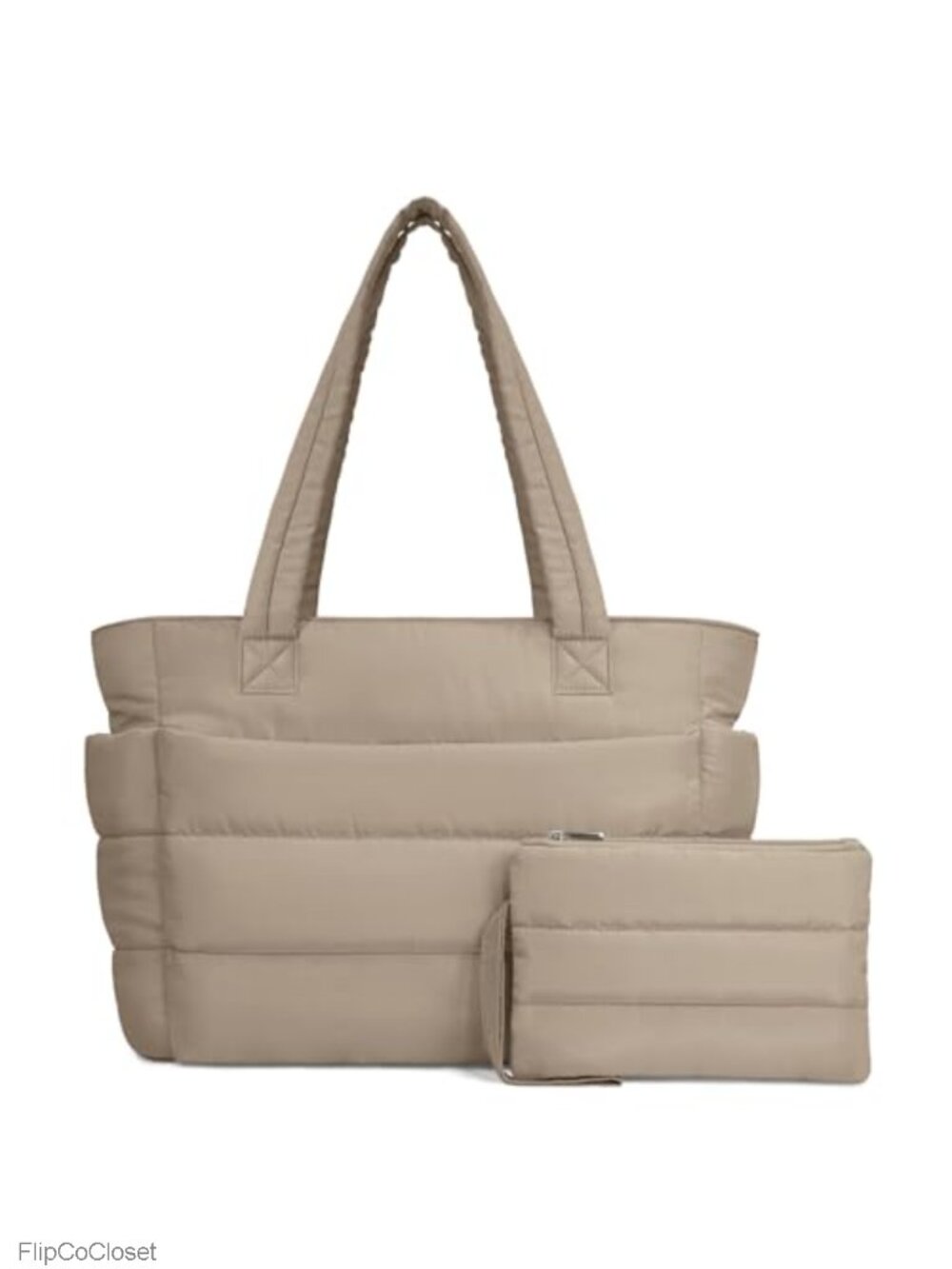 Lightweight Puffer Tote Bag for Women, Quilted Shoulder Bag with Compartments